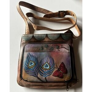 Anuschka Anna Butterfly Floral Paradise Hand Painted Leather Crossbody Bag